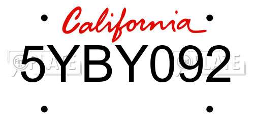 5YBY092 California License Plate