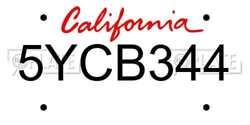 5YCB344 California License Plate