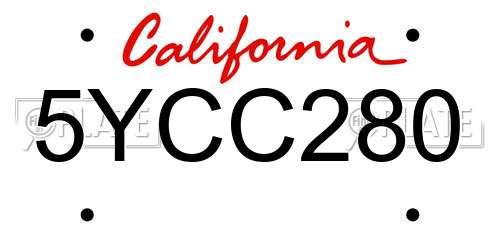 5YCC280 California License Plate