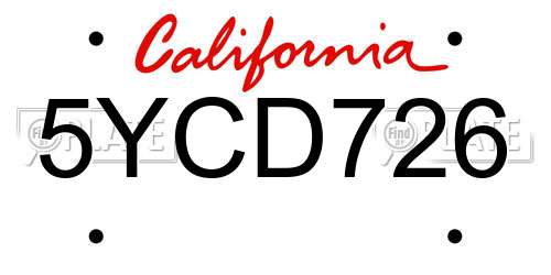 5YCD726 California License Plate