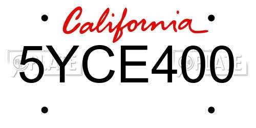 5YCE400 California License Plate