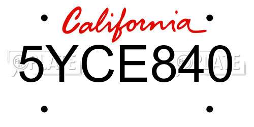 5YCE840 California License Plate