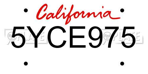5YCE975 California License Plate