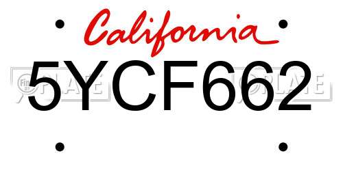5YCF662 California License Plate