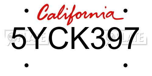 5YCK397 California License Plate