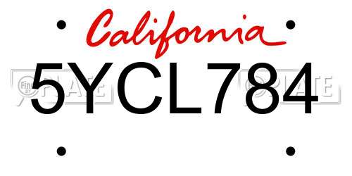 5YCL784 California License Plate