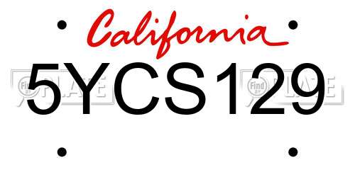 5YCS129 California License Plate