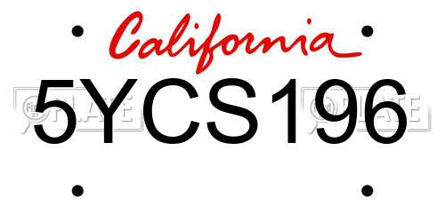 5YCS196 California License Plate