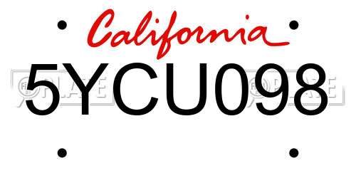 5YCU098 California License Plate