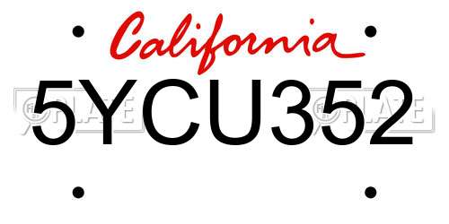 5YCU352 California License Plate