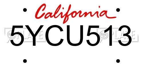 5YCU513 California License Plate