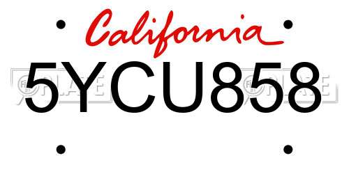5YCU858 California License Plate