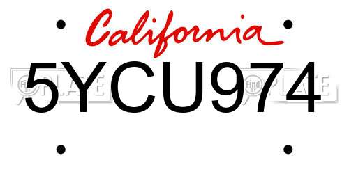 5YCU974 California License Plate