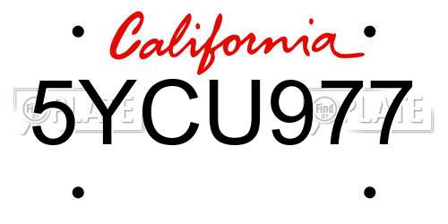 5YCU977 California License Plate