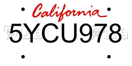 5YCU978 California License Plate