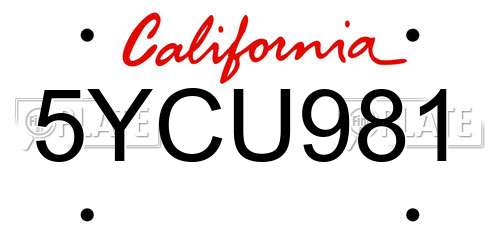 5YCU981 California License Plate