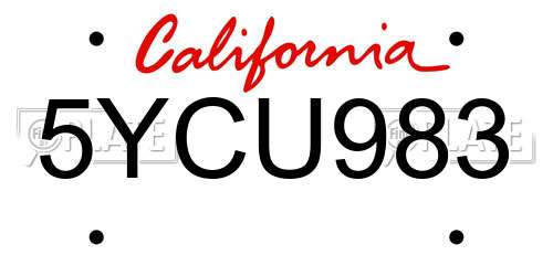 5YCU983 California License Plate