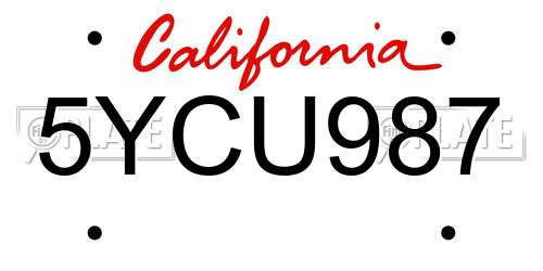 5YCU987 California License Plate