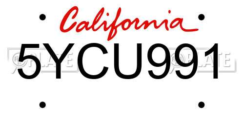5YCU991 California License Plate