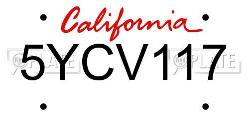 5YCV117 California License Plate