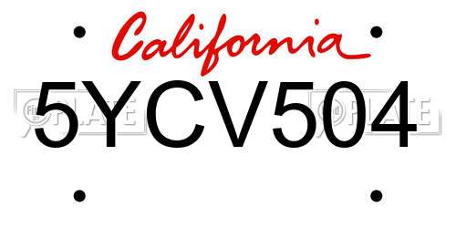 5YCV504 California License Plate