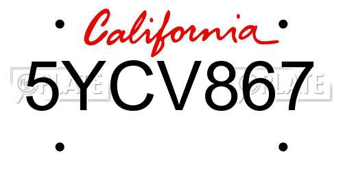 5YCV867 California License Plate