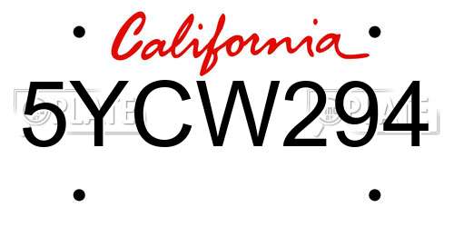 5YCW294 California License Plate