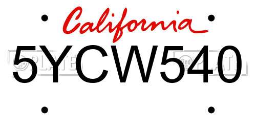 5YCW540 California License Plate