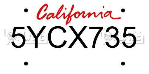 5YCX735 California License Plate