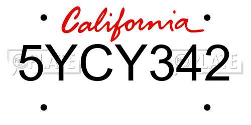 5YCY342 California License Plate