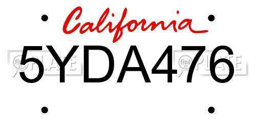 5YDA476 California License Plate