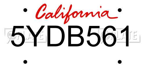5YDB561 California License Plate