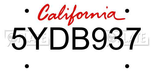 5YDB937 California License Plate