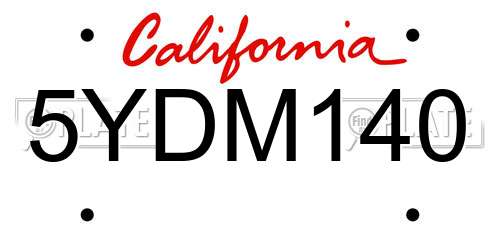 5YDM140 California License Plate