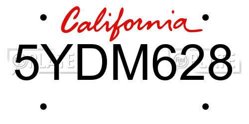 5YDM628 California License Plate