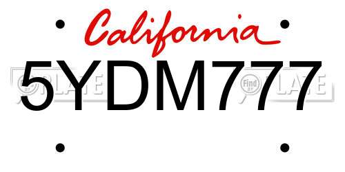 5YDM777 California License Plate