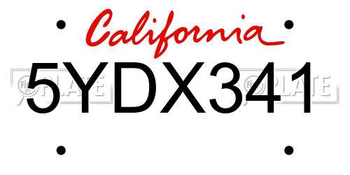 5YDX341 California License Plate