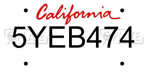 5YEB474 California License Plate