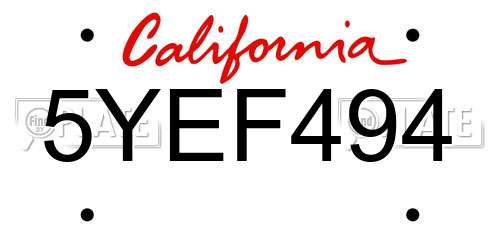 5YEF494 California License Plate