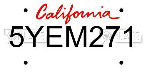 5YEM271 California License Plate