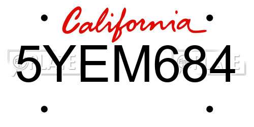 5YEM684 California License Plate