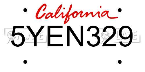 5YEN329 California License Plate