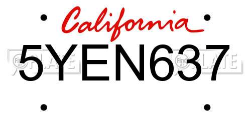 5YEN637 California License Plate