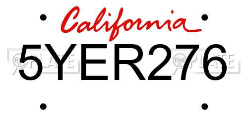 5YER276 California License Plate