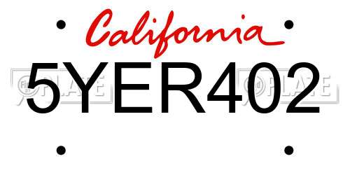 5YER402 California License Plate