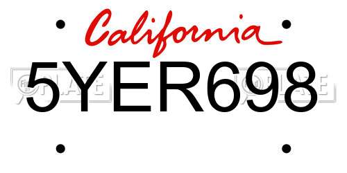 5YER698 California License Plate