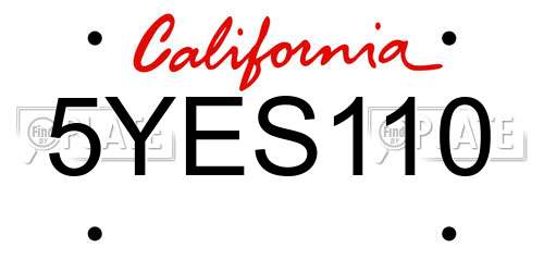 5YES110 California License Plate
