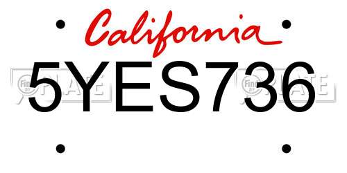 5YES736 California License Plate