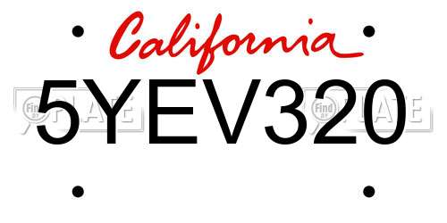 5YEV320 California License Plate