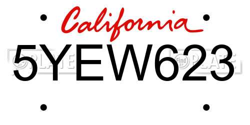 5YEW623 California License Plate
